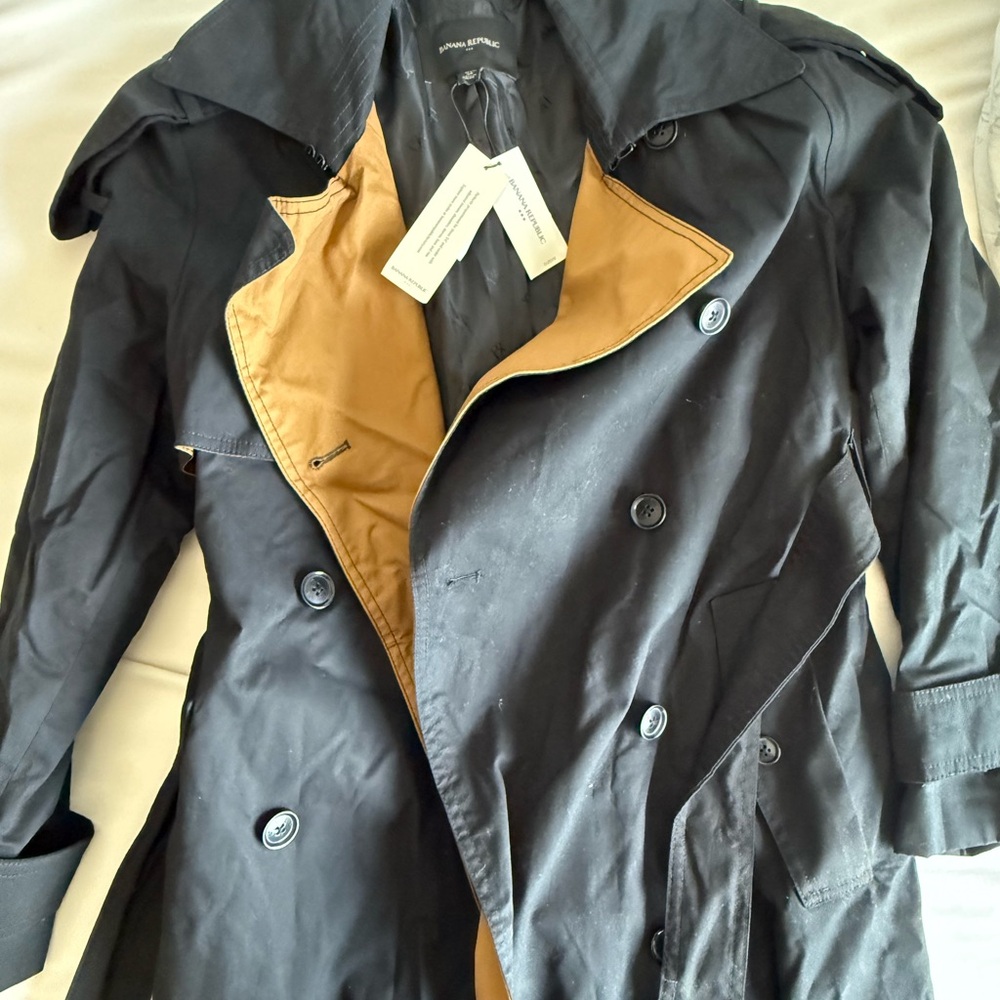 Banana Republic Black/Brown Trench Coat - Picture 2 of 2